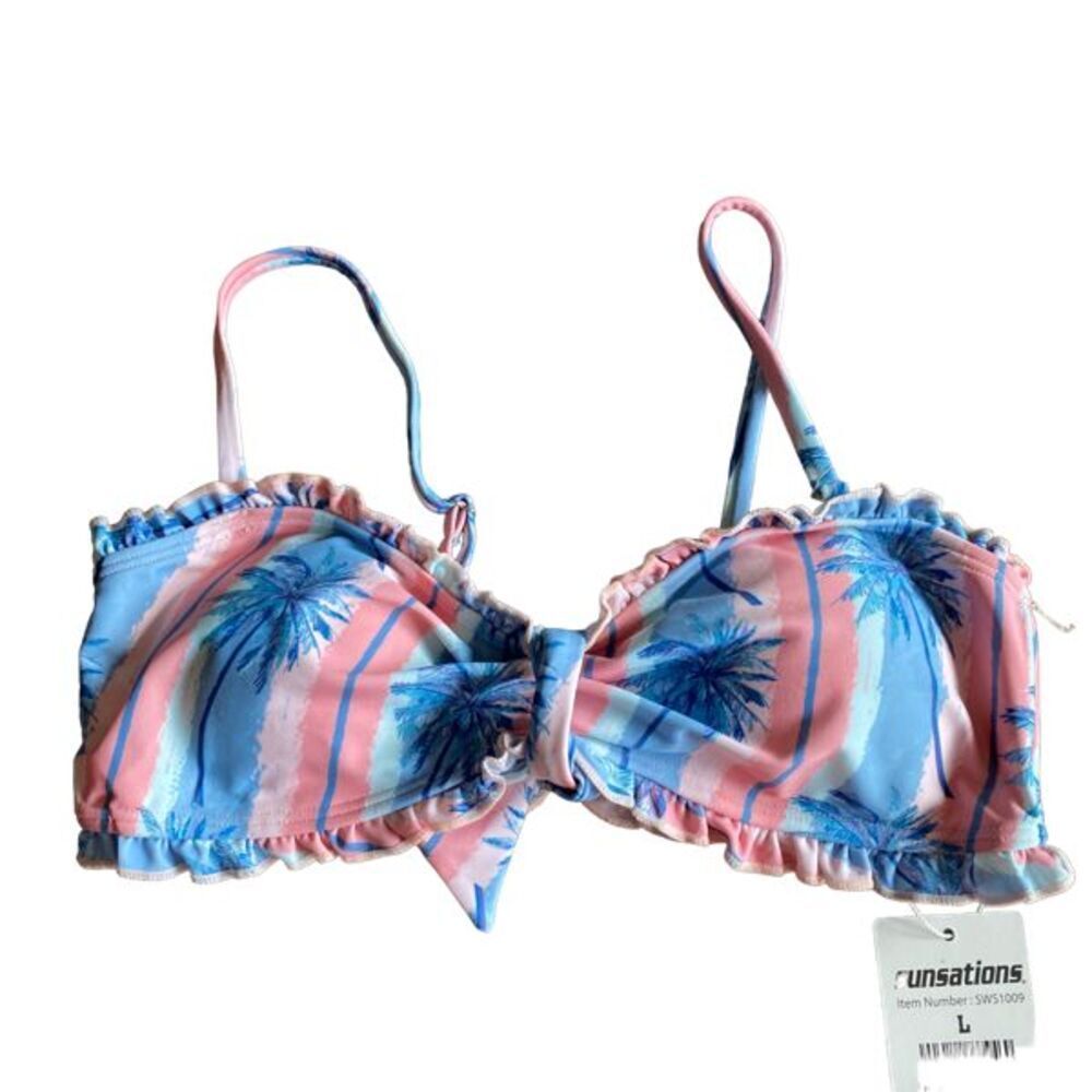 Sunsations Blue & Pink Palm Tree Bikini sz Large - Picture 5 of 6